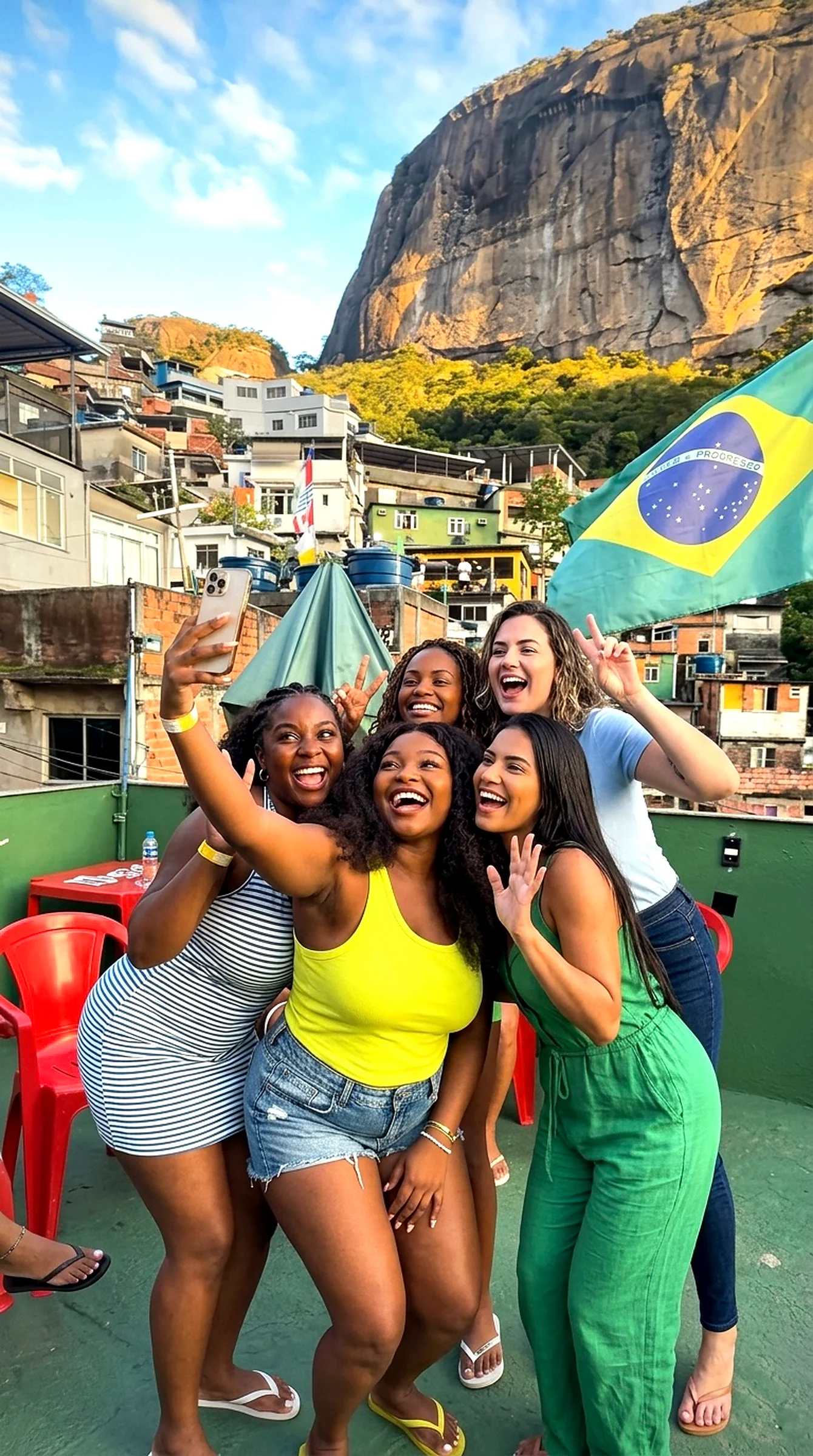 Visitantes em terraço durante experiência no Rio